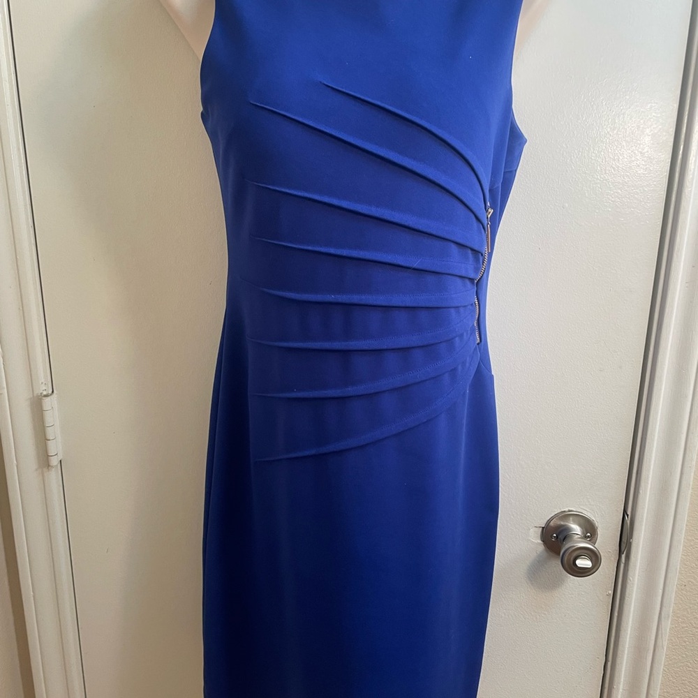 Ivanka Trump Cobalt Blue Pleated Sheath Midi Dress